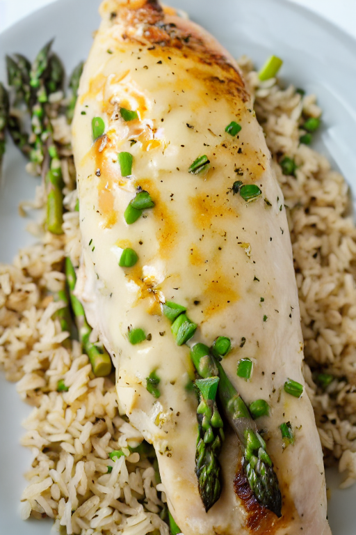 Asparagus Stuffed Chicken Breast ingredients organized and measured on kitchen counter