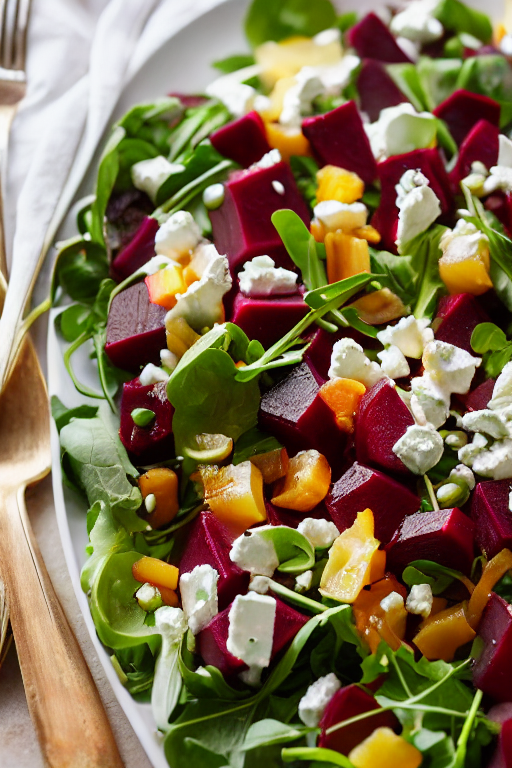 Beet Salad Goat Cheese final dish beautifully presented and ready to serve