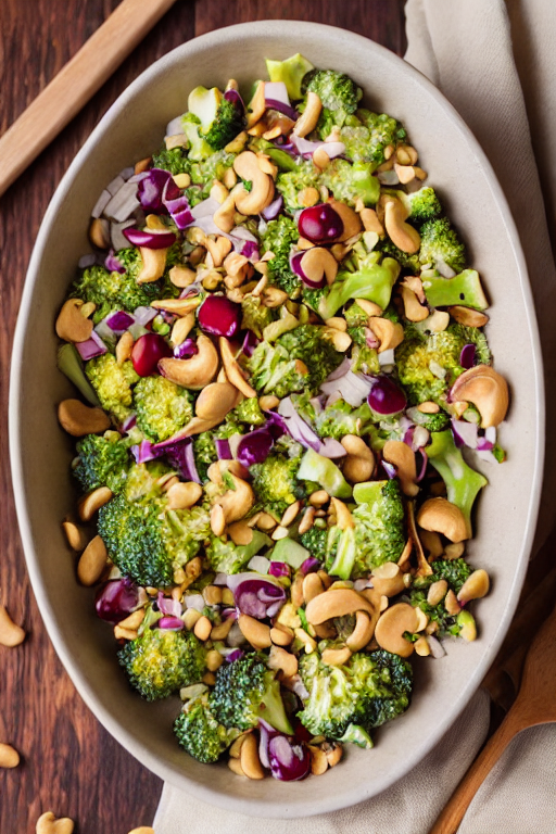 Broccoli Cashew Salad final dish beautifully presented and ready to serve