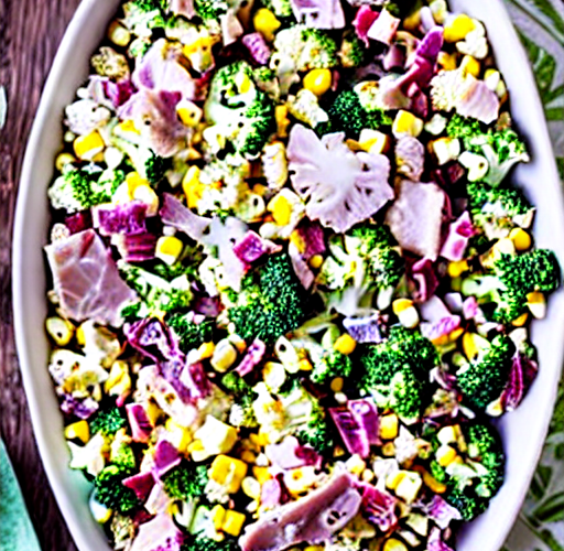 Broccoli Cauliflower Corn Bacon Salad