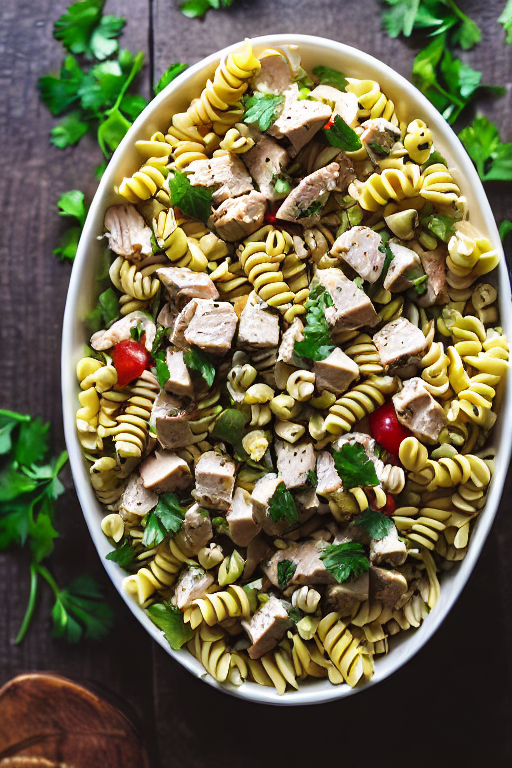 Chicken Corn Pasta Salad final dish beautifully presented and ready to serve