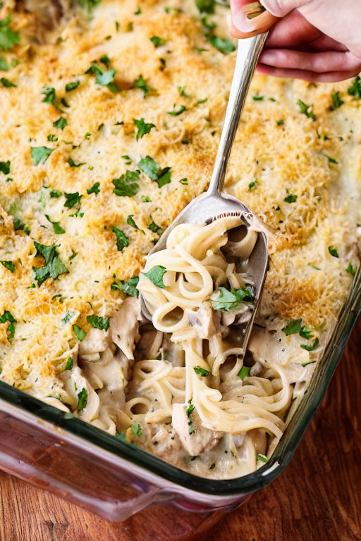 Chicken Tetrazzini Recipe final dish beautifully presented and ready to serve
