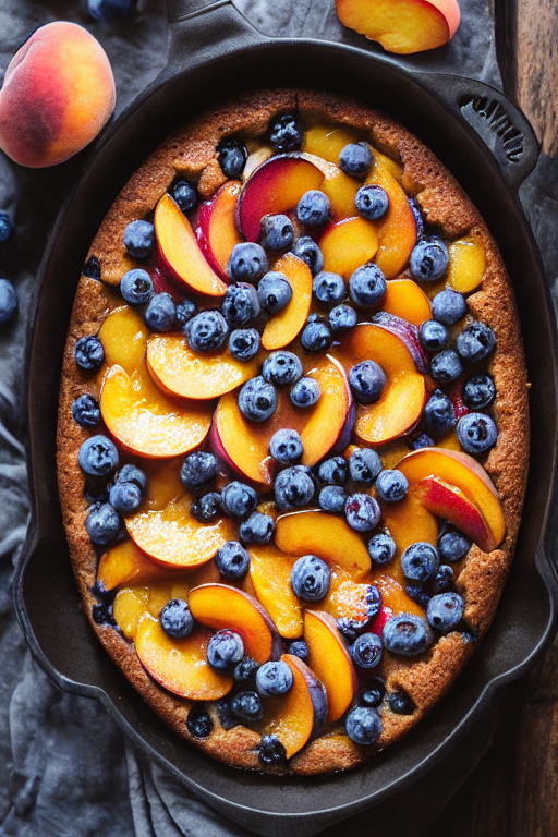 Peach Blueberry Skillet Cake final dish beautifully presented and ready to serve