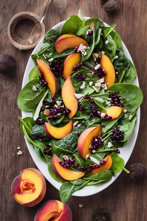 Peach Spinach Salad final dish beautifully presented and ready to serve