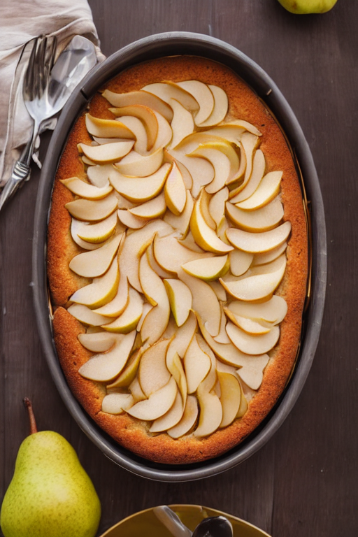 Pear Almond Cake final dish beautifully presented and ready to serve