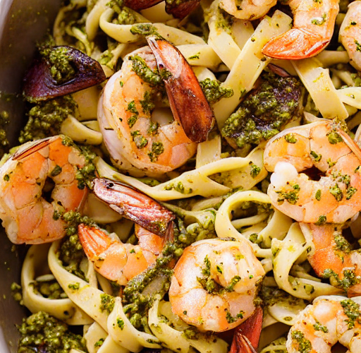 Pesto Shrimp Mushroom Pasta