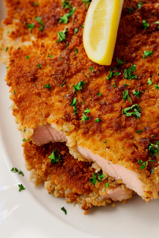 Pork Schnitzel Recipe slice on plate showing perfect texture and swirl pattern