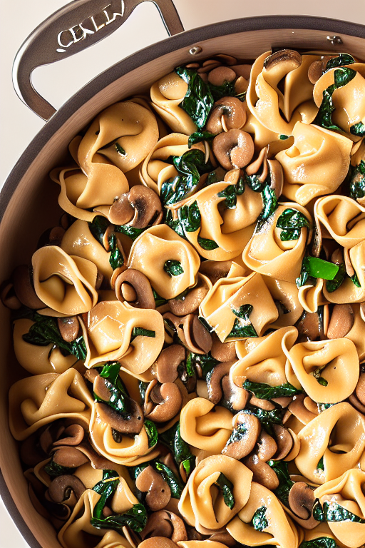Spinach Mushroom Tortellini final dish beautifully presented and ready to serve