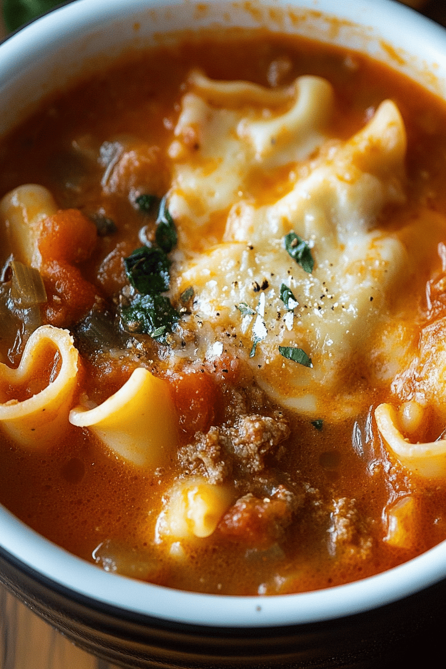 7-Layer Lasagna Soup slice on plate showing perfect texture and swirl pattern