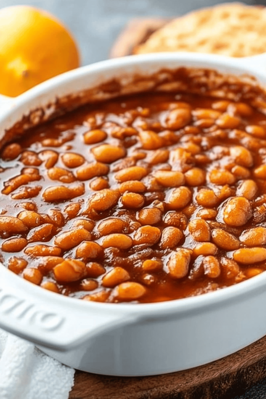 Baked Beans Recipe slice on plate showing perfect texture and swirl pattern