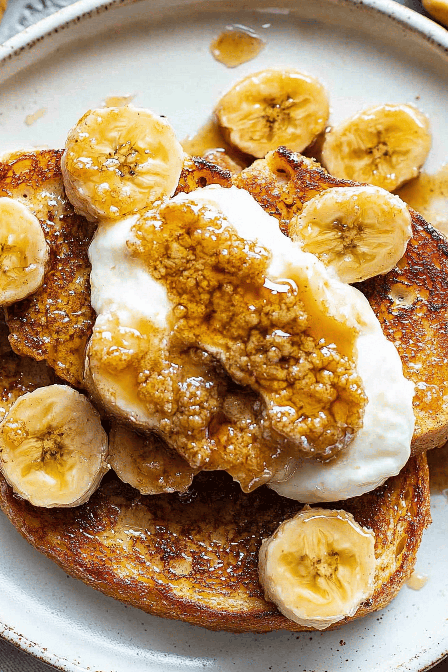 Bananas Foster French Toast ingredients organized and measured on kitchen counter