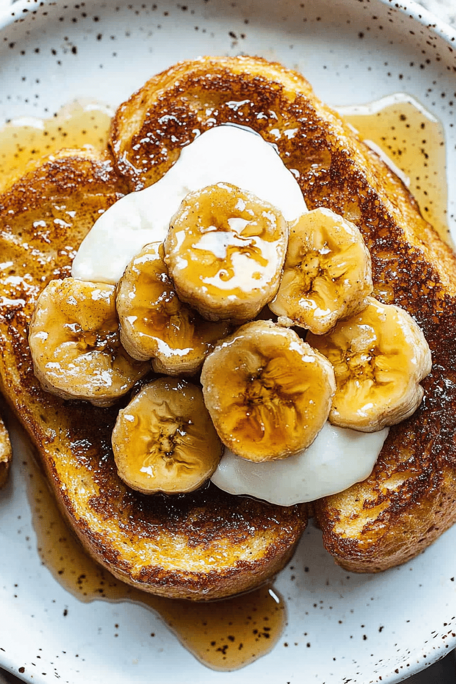 Bananas Foster French Toast slice on plate showing perfect texture and swirl pattern