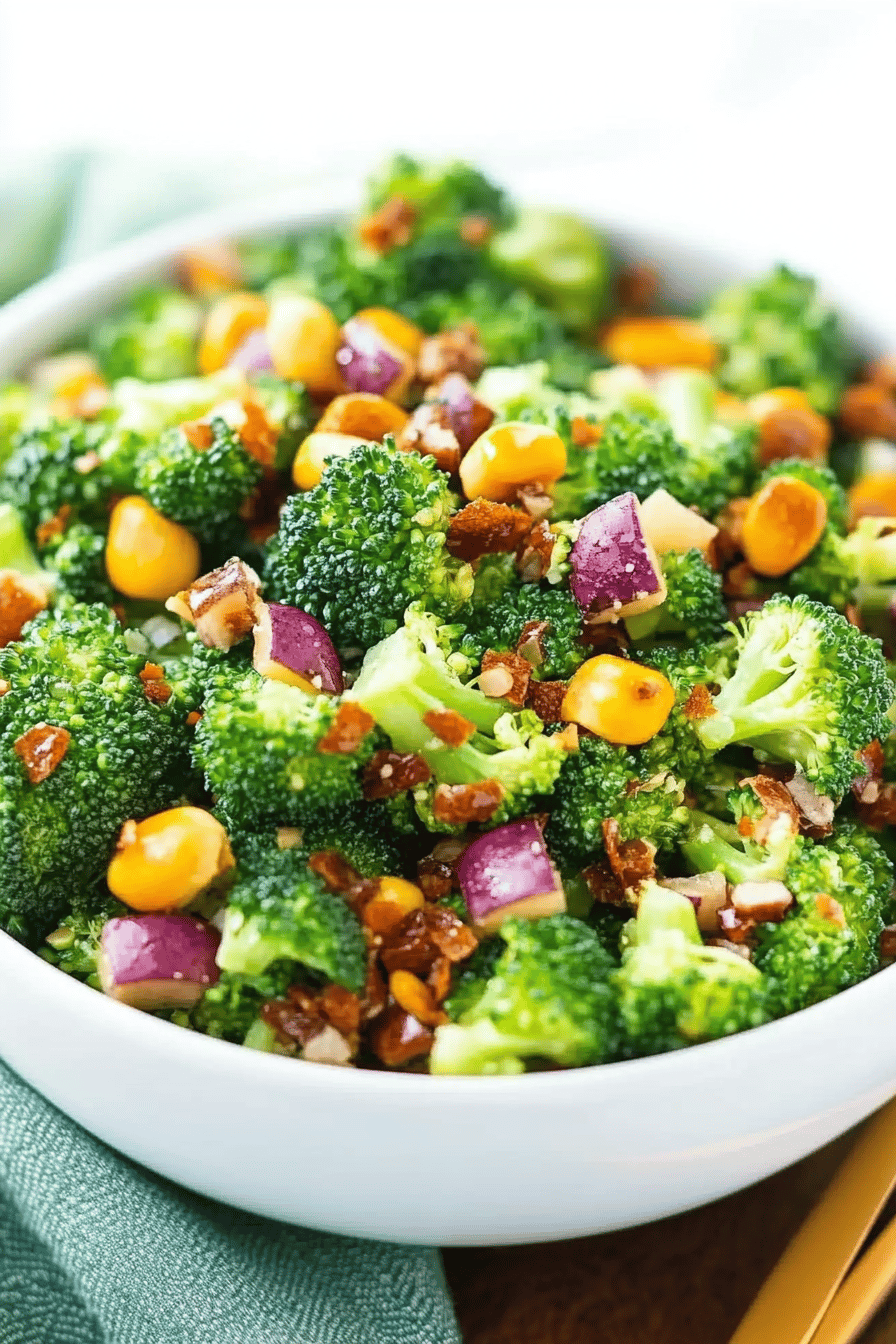 Broccoli salad ingredients organized and measured on kitchen counter