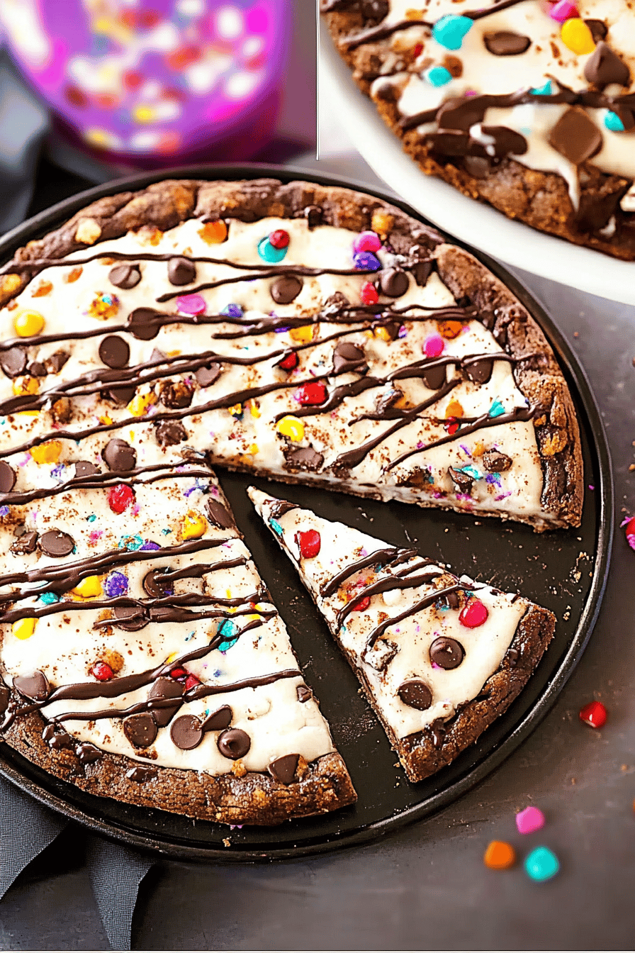 Brownie pizza slice on plate showing perfect texture and swirl pattern