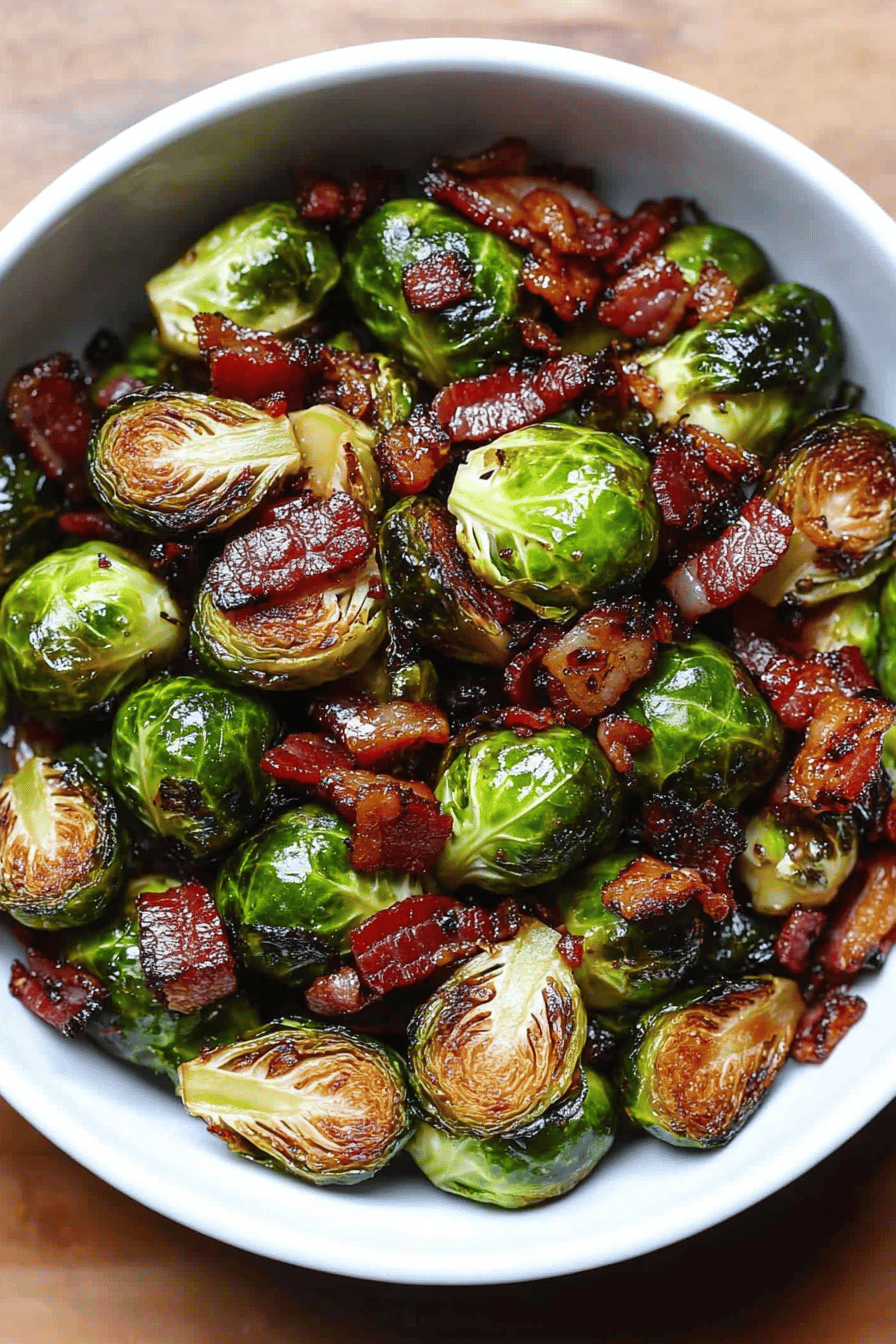 Brussels Sprouts and Bacon Recipe ingredients organized and measured on kitchen counter