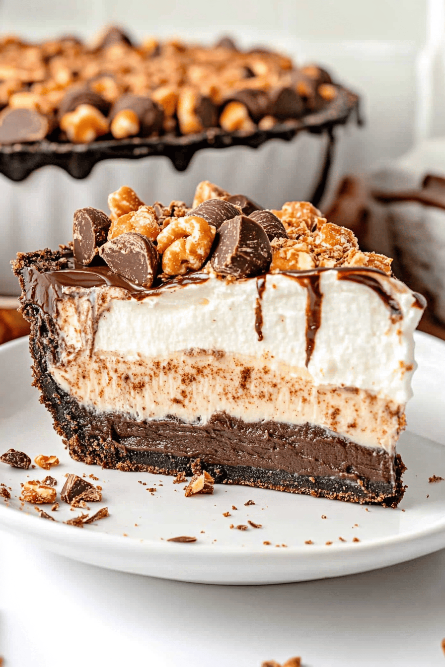 Butterfinger pie slice on plate showing perfect texture and swirl pattern