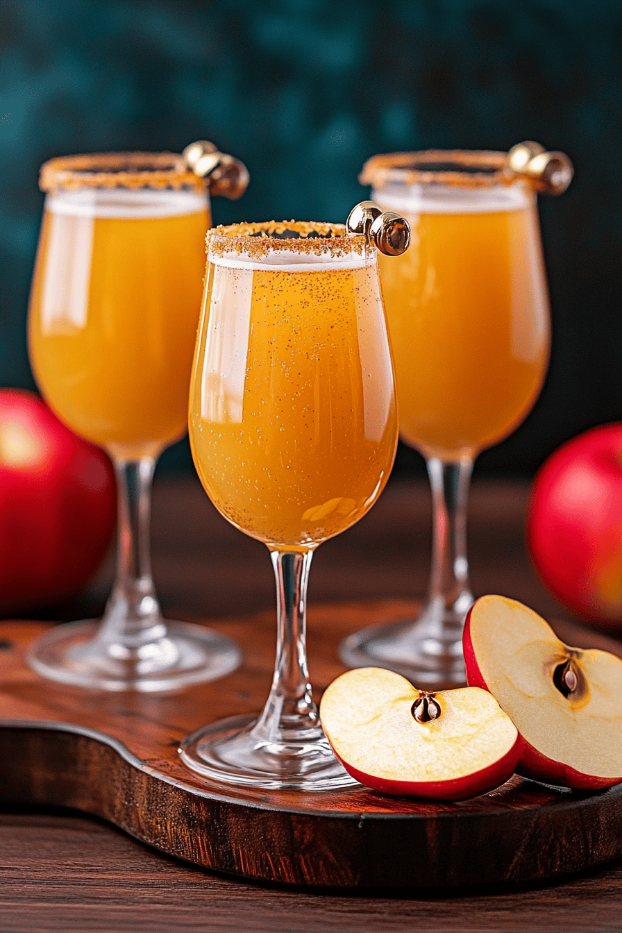 Caramel apple cider mimosas ingredients organized and measured on kitchen counter