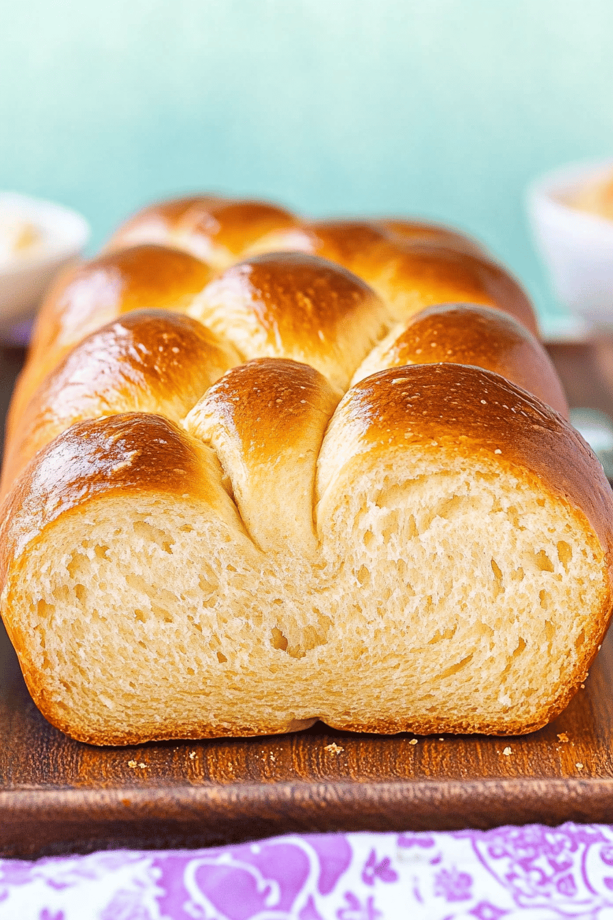 Challah bread slice on plate showing perfect texture and swirl pattern
