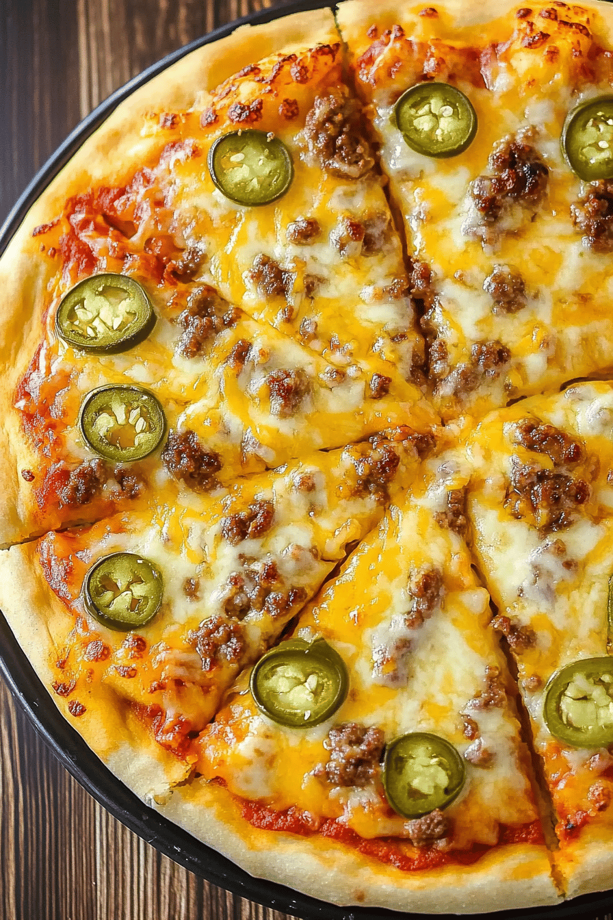 Cheeseburger Pizza Recipe slice on plate showing perfect texture and swirl pattern