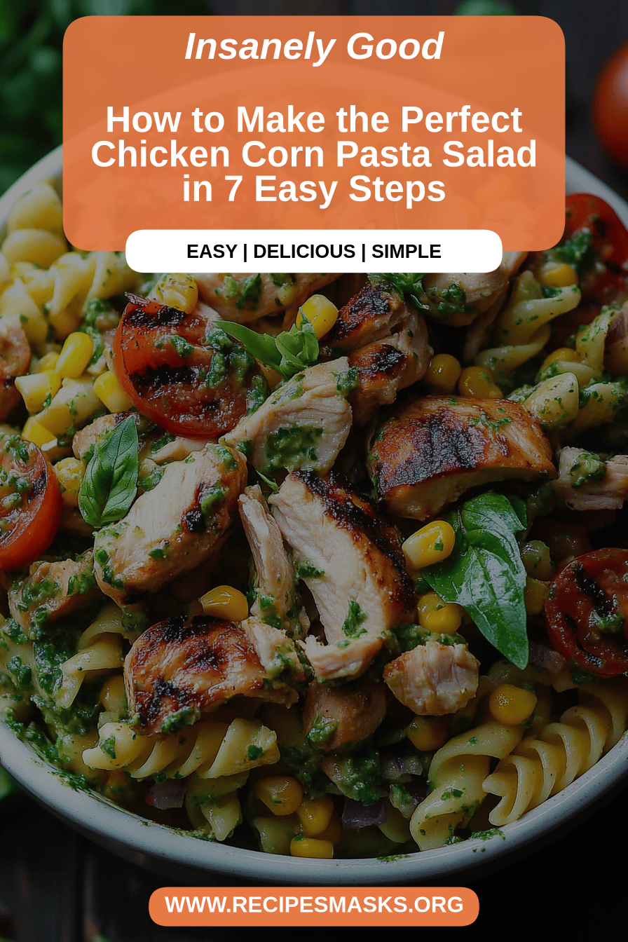Chicken Corn Pasta Salad final dish beautifully presented and ready to serve