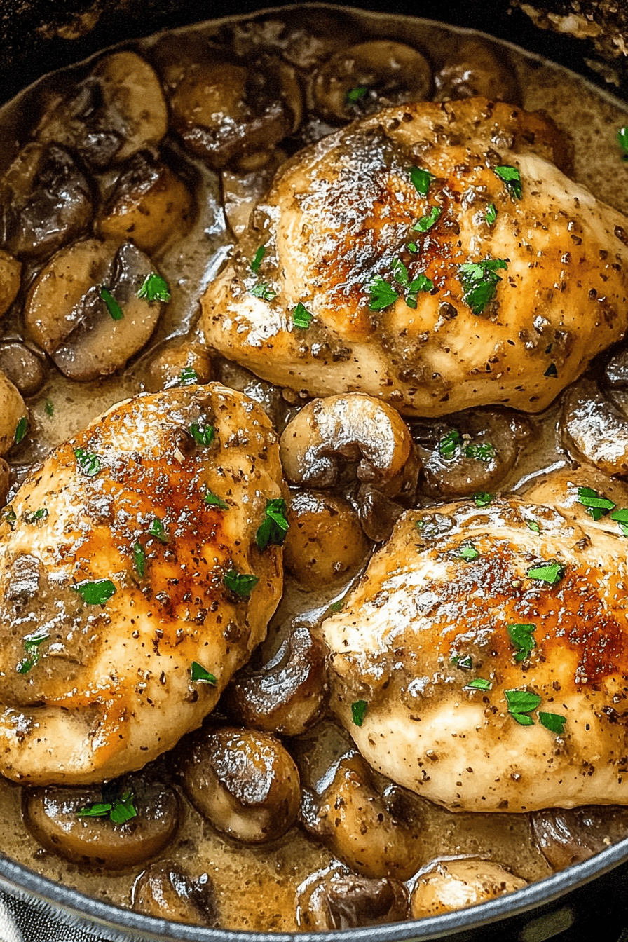 Chicken Marsala ingredients organized and measured on kitchen counter