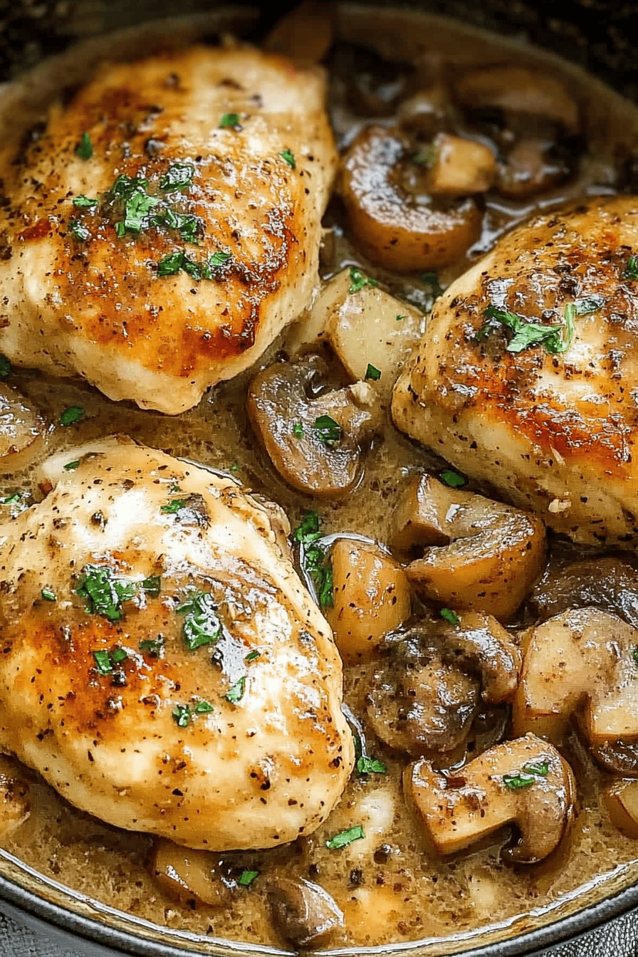 Chicken Marsala slice on plate showing perfect texture and swirl pattern