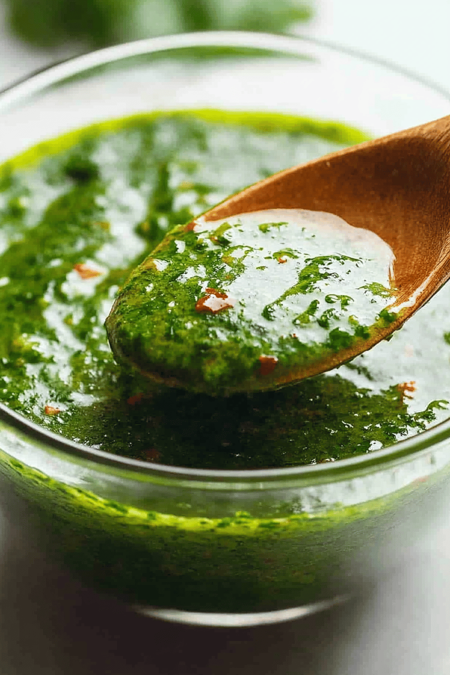 Chimichurri sauce ingredients organized and measured on kitchen counter