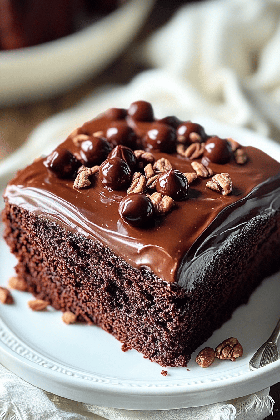 Coca Cola Cake slice on plate showing perfect texture and swirl pattern