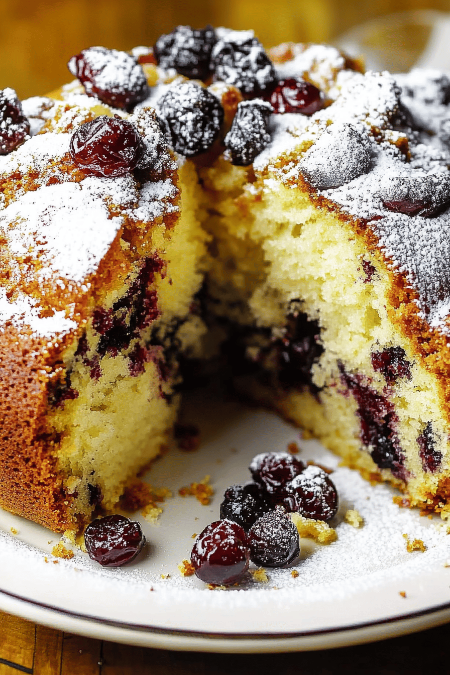 Cranberry Apple Buttermilk Cake slice on plate showing perfect texture and swirl pattern