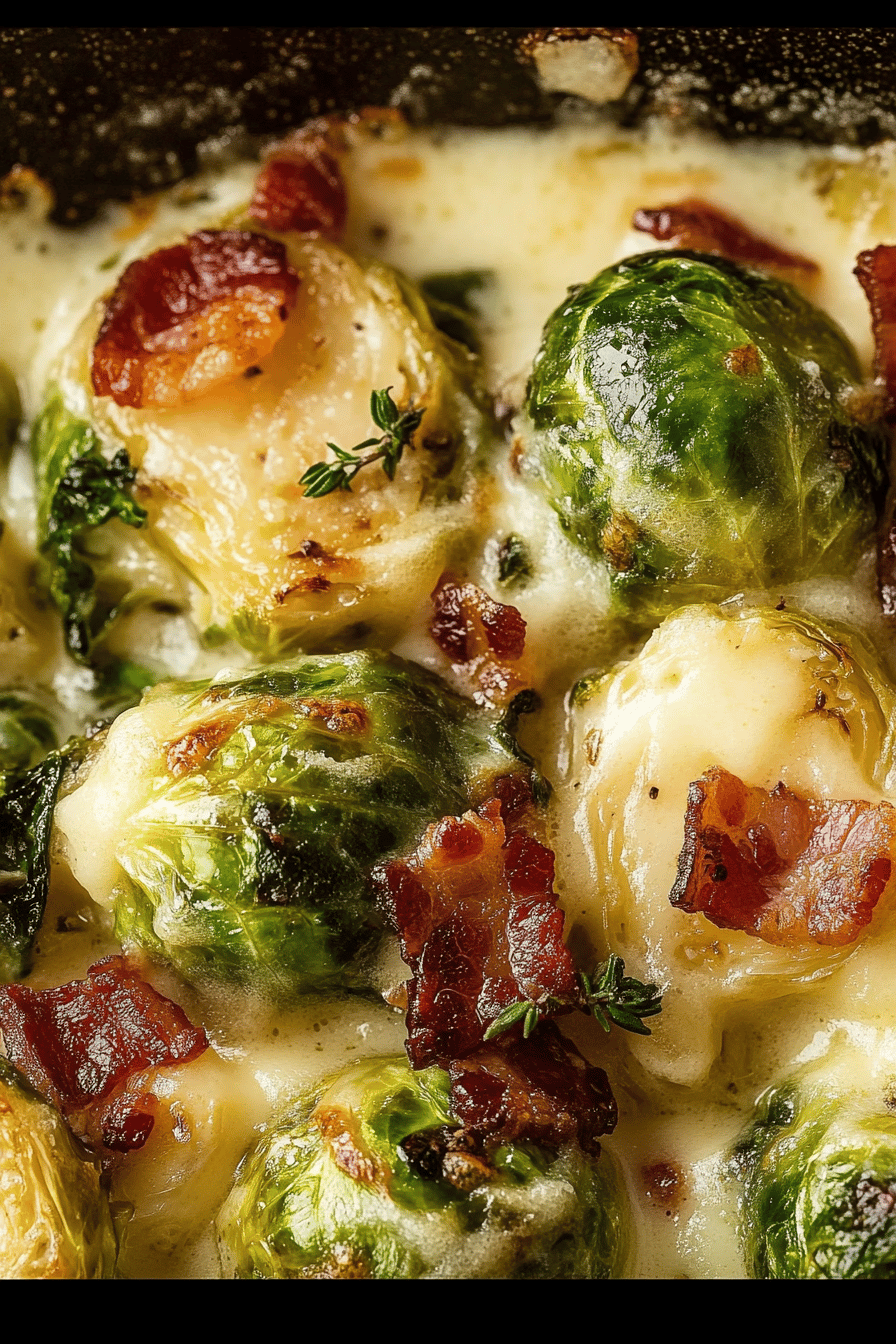 Creamy Brussels Sprouts Bacon Recipe ingredients organized and measured on kitchen counter