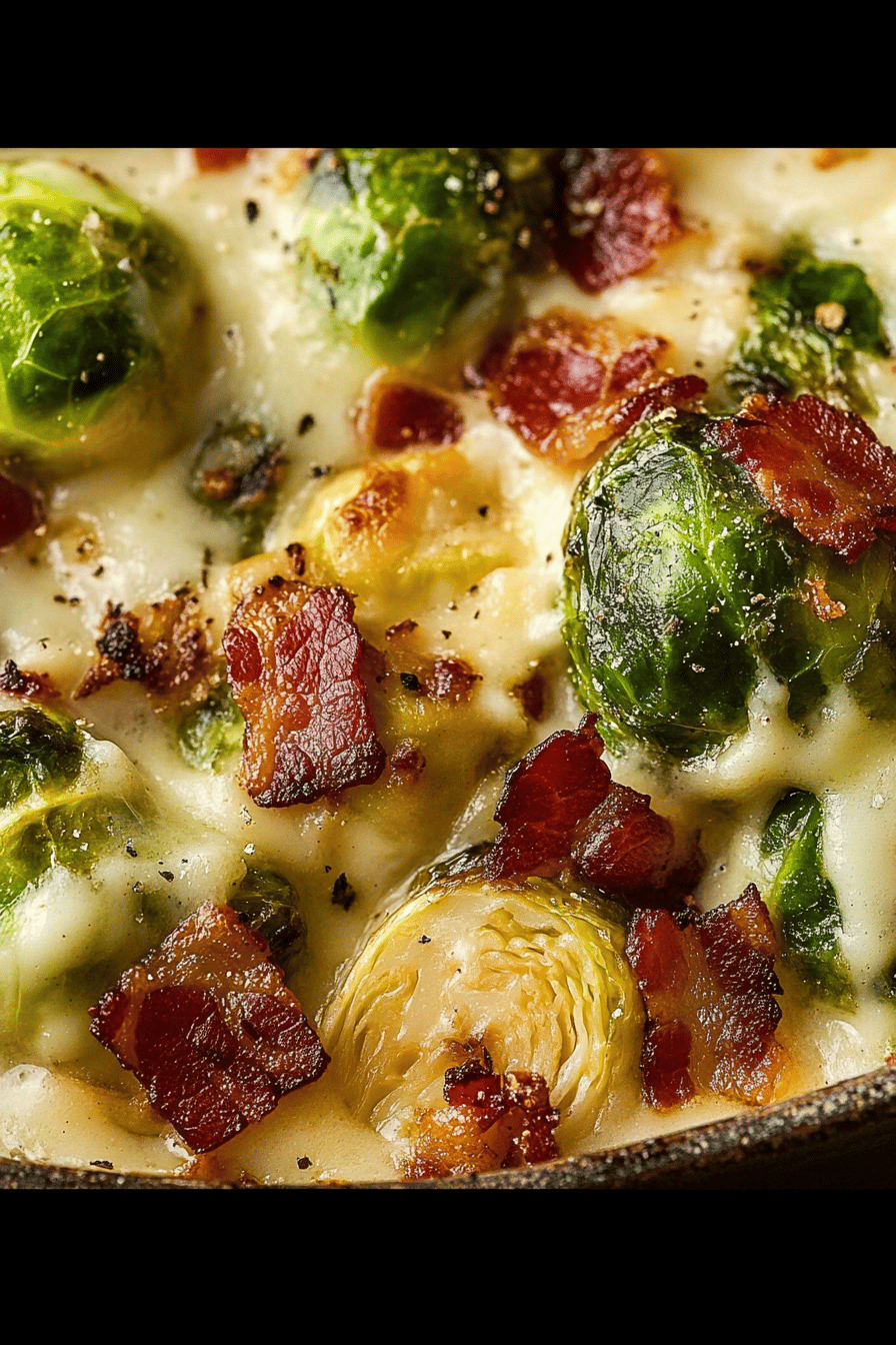 Creamy Brussels Sprouts Bacon Recipe slice on plate showing perfect texture and swirl pattern