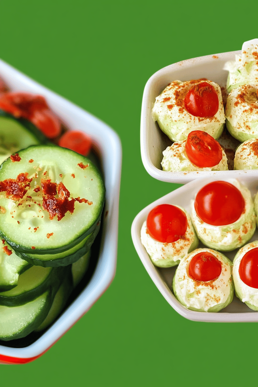 Cucumber bites slice on plate showing perfect texture and swirl pattern