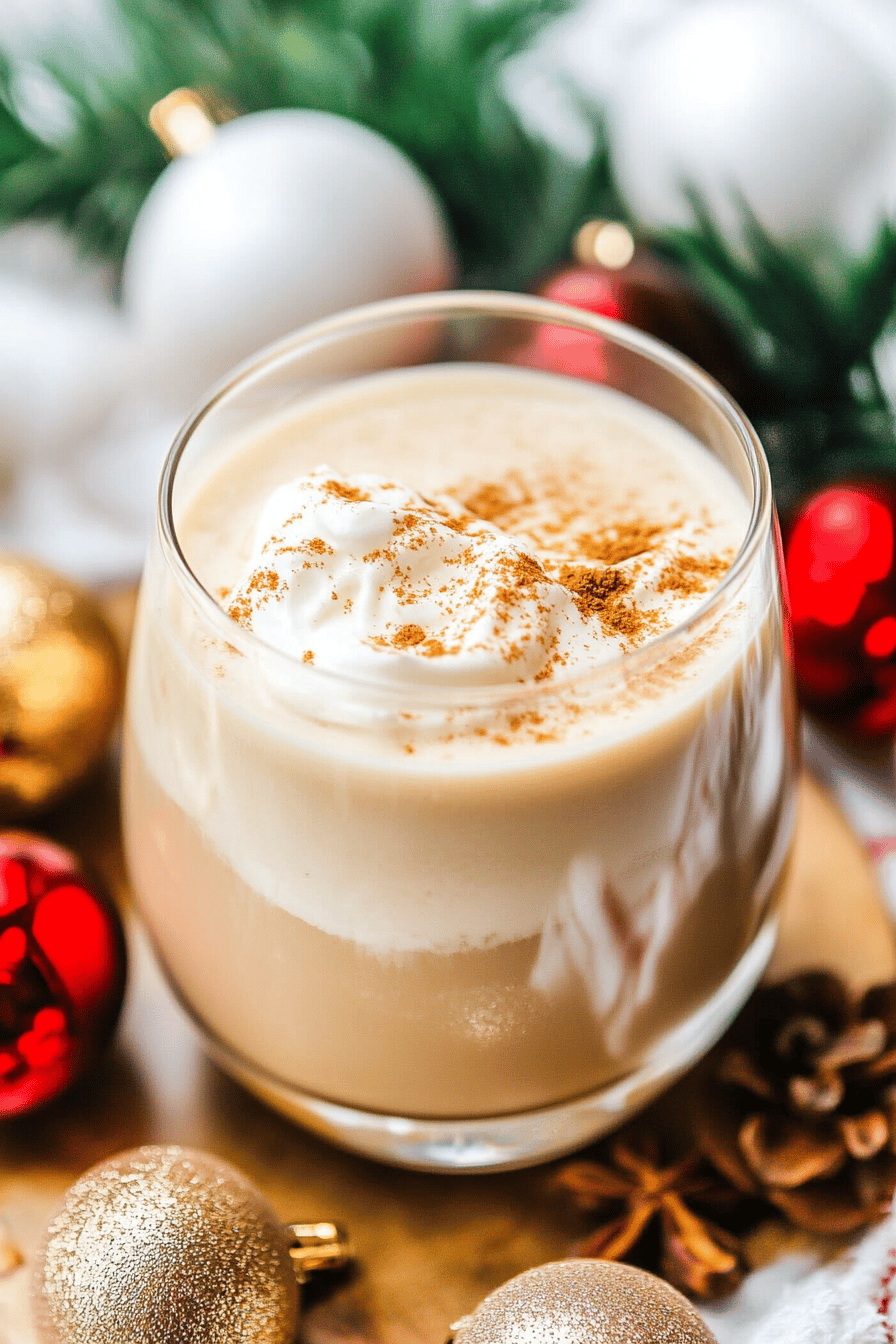 Eggnog White Russian ingredients organized and measured on kitchen counter