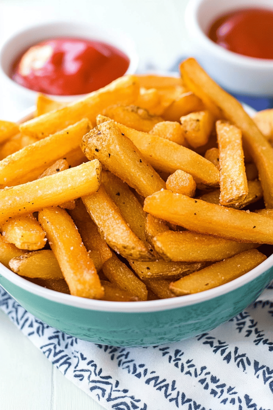 French fries slice on plate showing perfect texture and swirl pattern