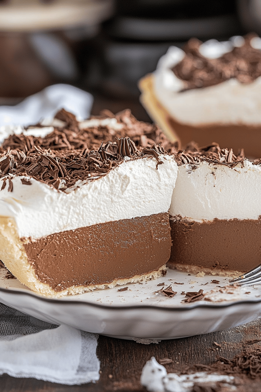 French silk pie slice on plate showing perfect texture and swirl pattern