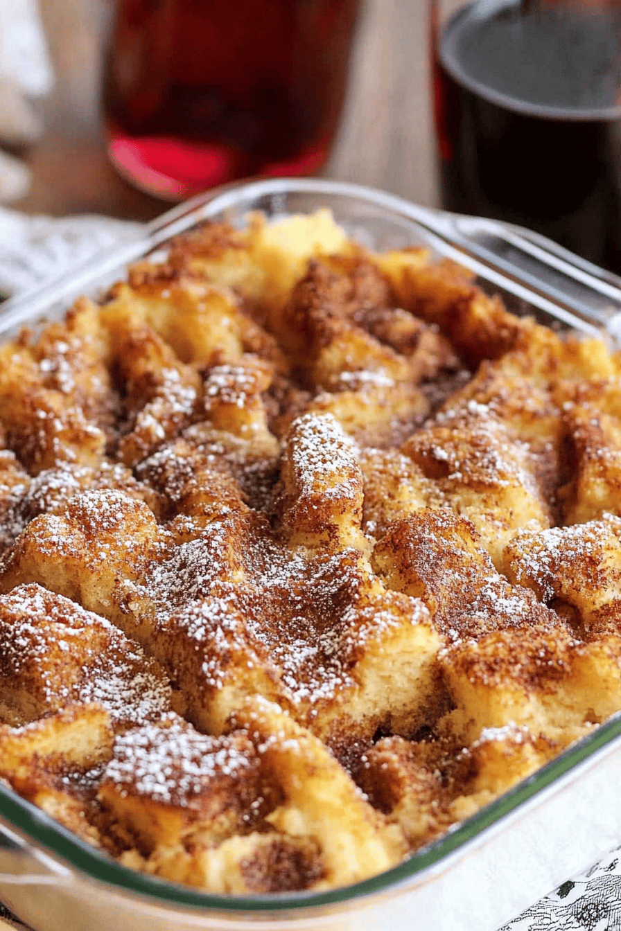 French toast bake slice on plate showing perfect texture and swirl pattern