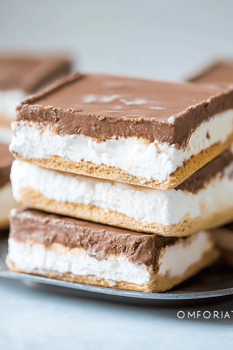 Frozen Smores slice on plate showing perfect texture and swirl pattern