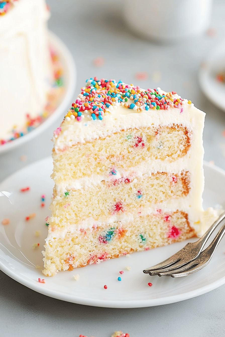 Funfetti cake ingredients organized and measured on kitchen counter