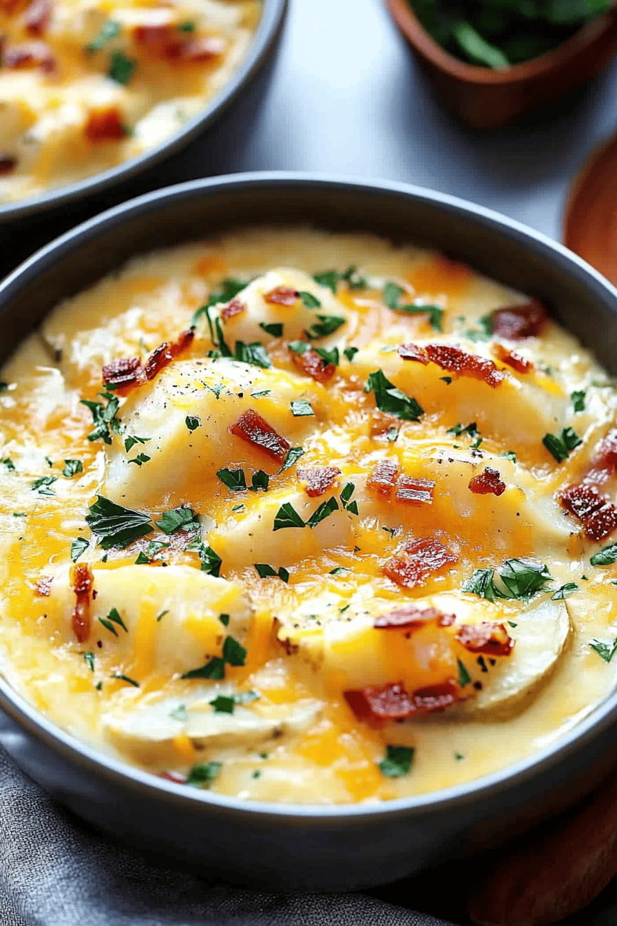 Hasselback potato gratin ingredients organized and measured on kitchen counter