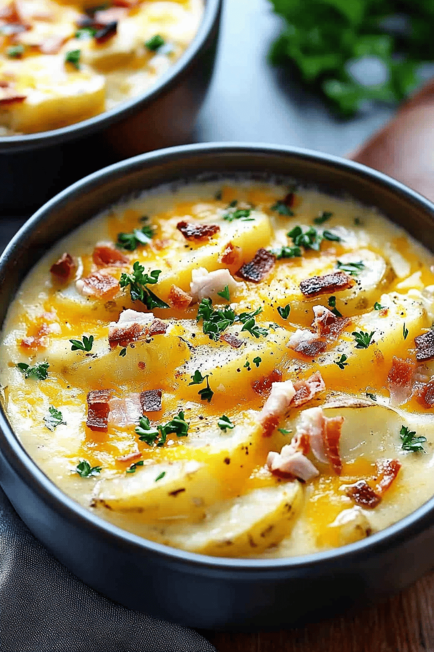 Hasselback potato gratin slice on plate showing perfect texture and swirl pattern