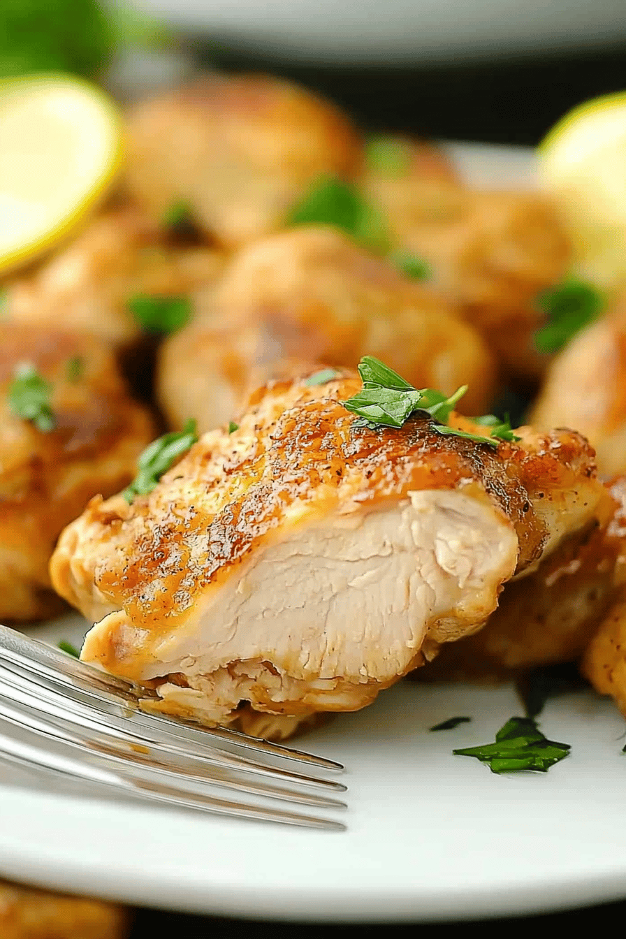 Instant Pot Chicken Thighs slice on plate showing perfect texture and swirl pattern