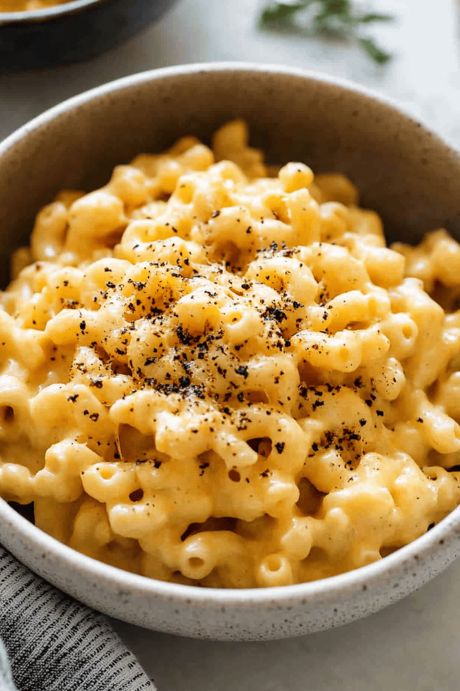 Instant Pot Mac and Cheese slice on plate showing perfect texture and swirl pattern