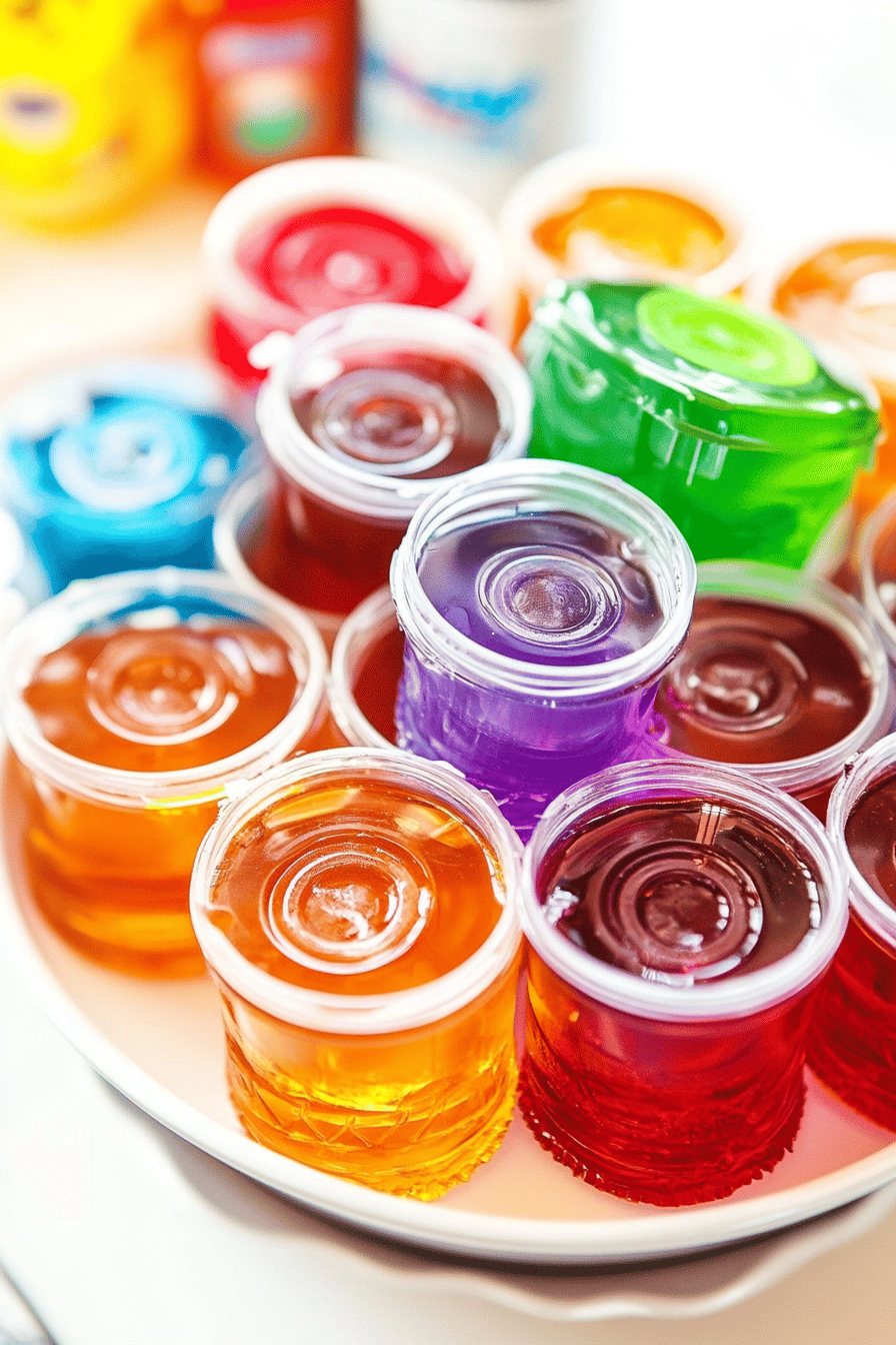 Jello shots ingredients organized and measured on kitchen counter