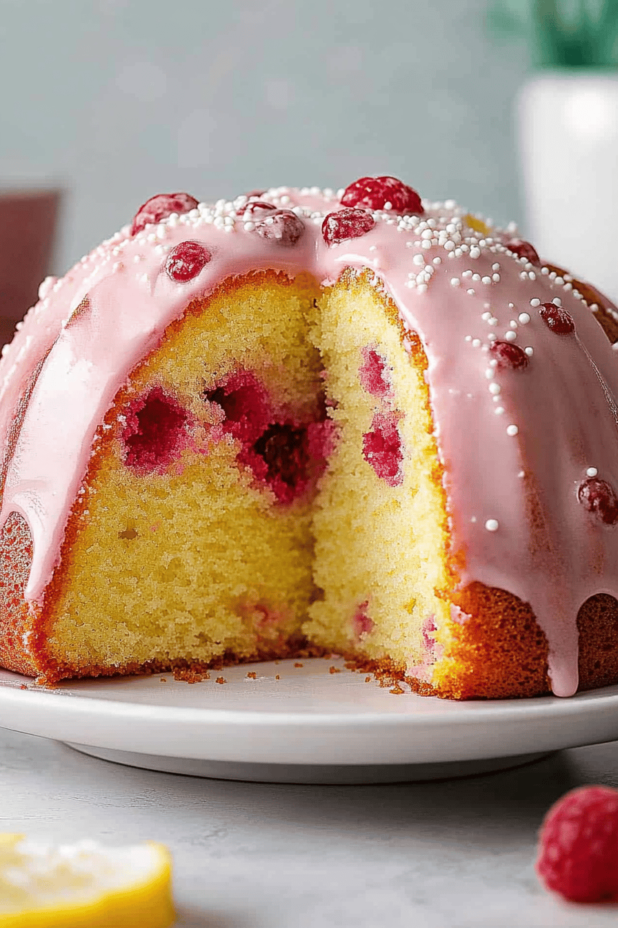 Lemon Raspberry Bundt Cake ingredients organized and measured on kitchen counter