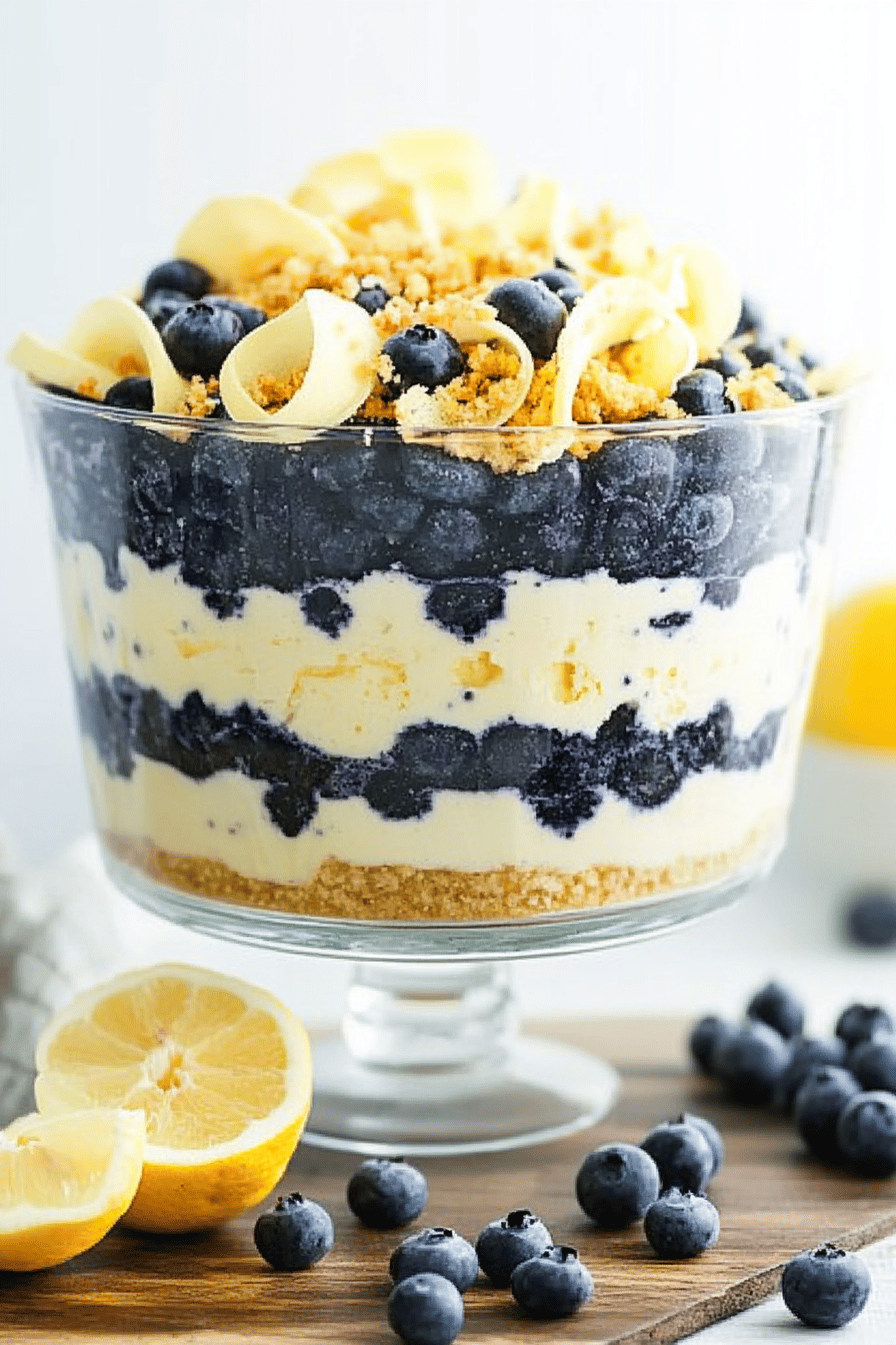 Lemon blueberry trifle ingredients organized and measured on kitchen counter