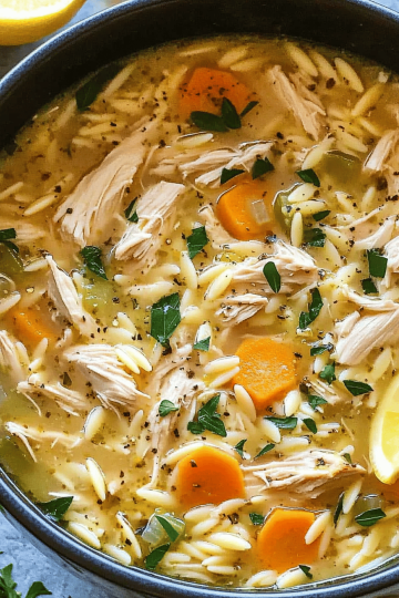 Lemon chicken orzo soup