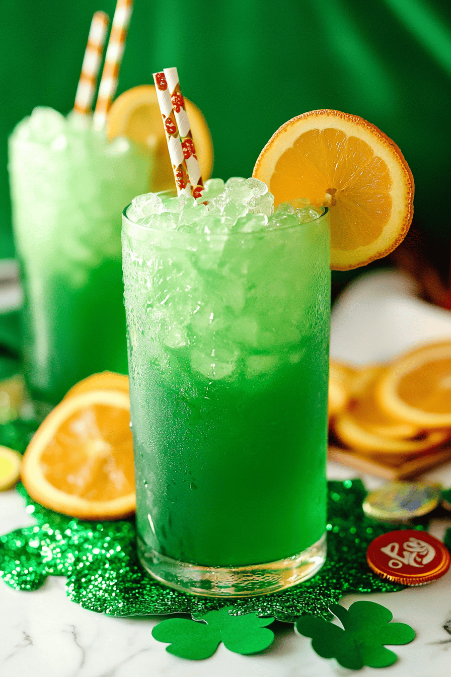 Leprechaun drink ingredients organized and measured on kitchen counter