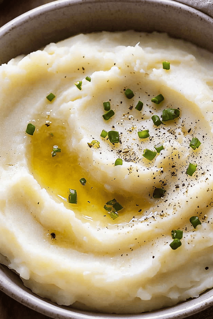 Mashed potatoes slice on plate showing perfect texture and swirl pattern