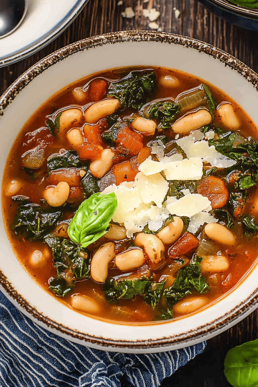 Minestrone Soup Recipe slice on plate showing perfect texture and swirl pattern
