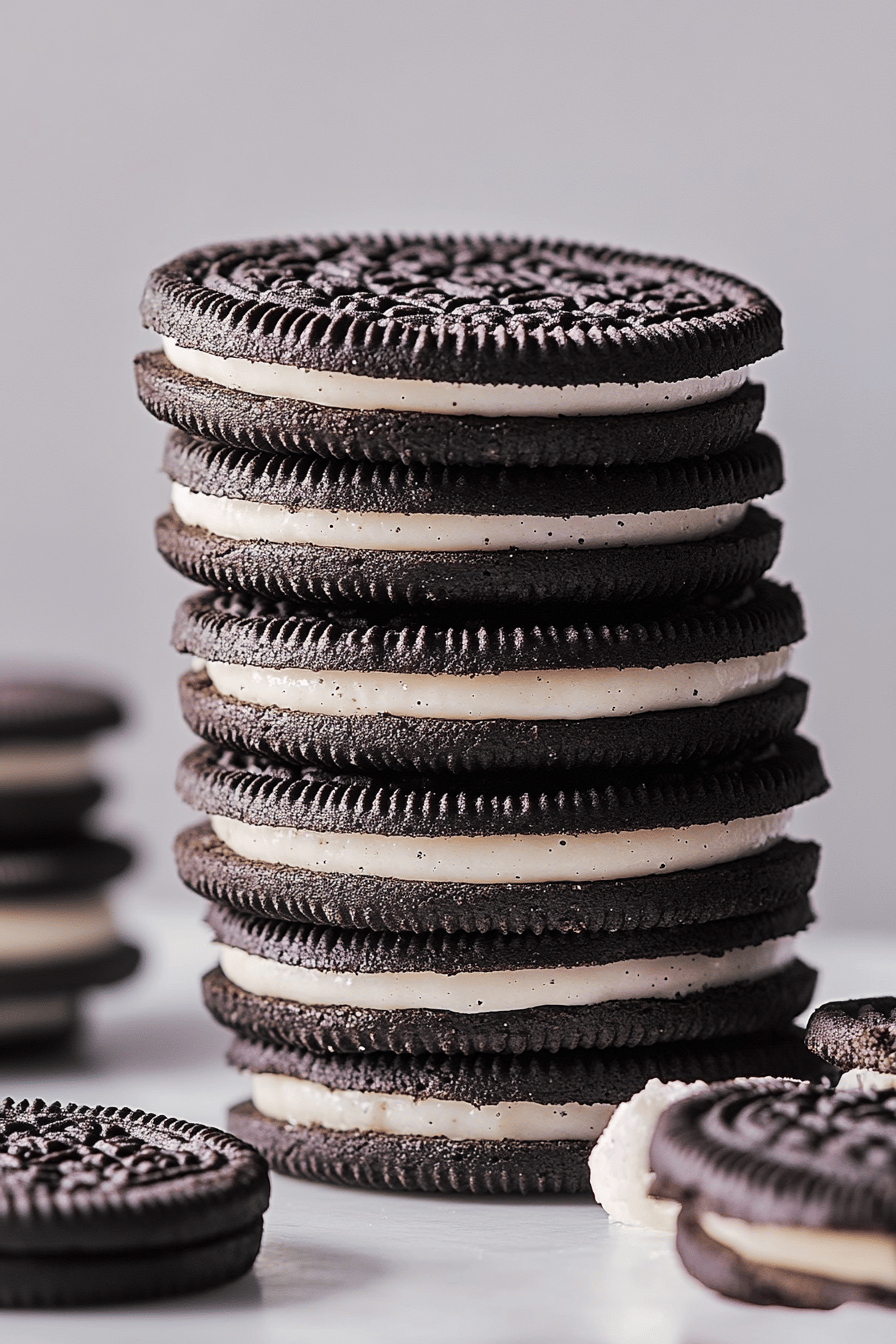 Oreo cookies ingredients organized and measured on kitchen counter